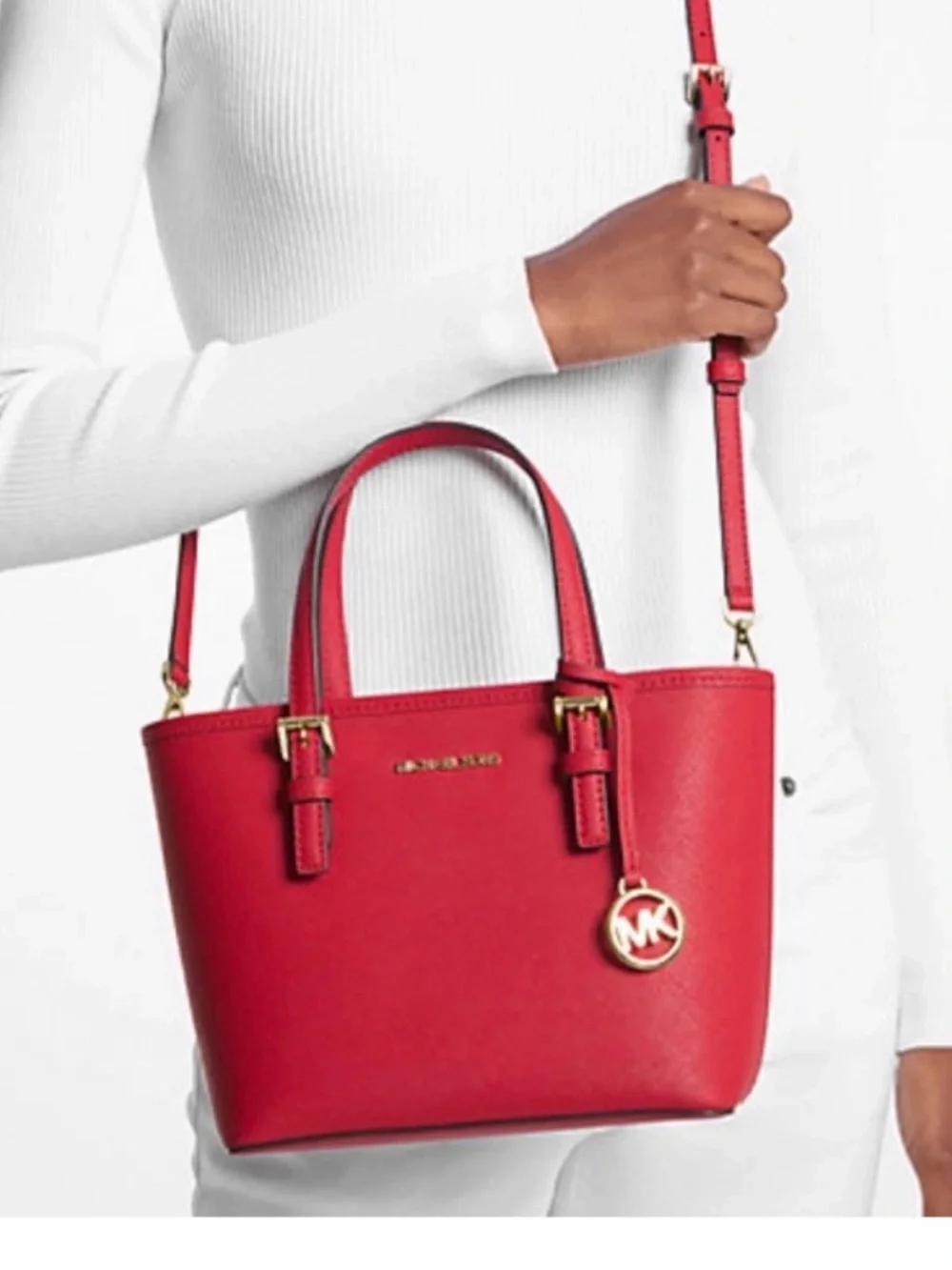 Michael Kors Jet Set Travel XS Carryall Tote Shoulder Bag Red